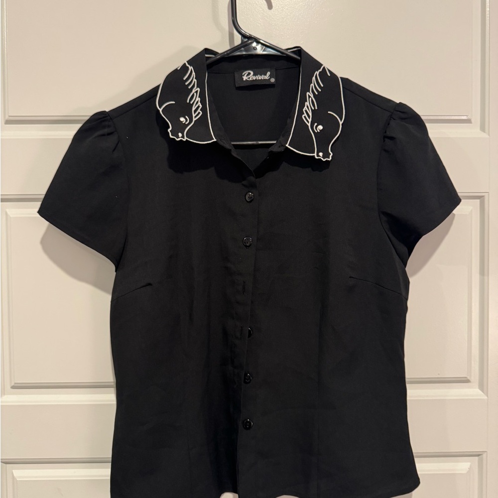 Revival Black Shirt with Embroidered Collar